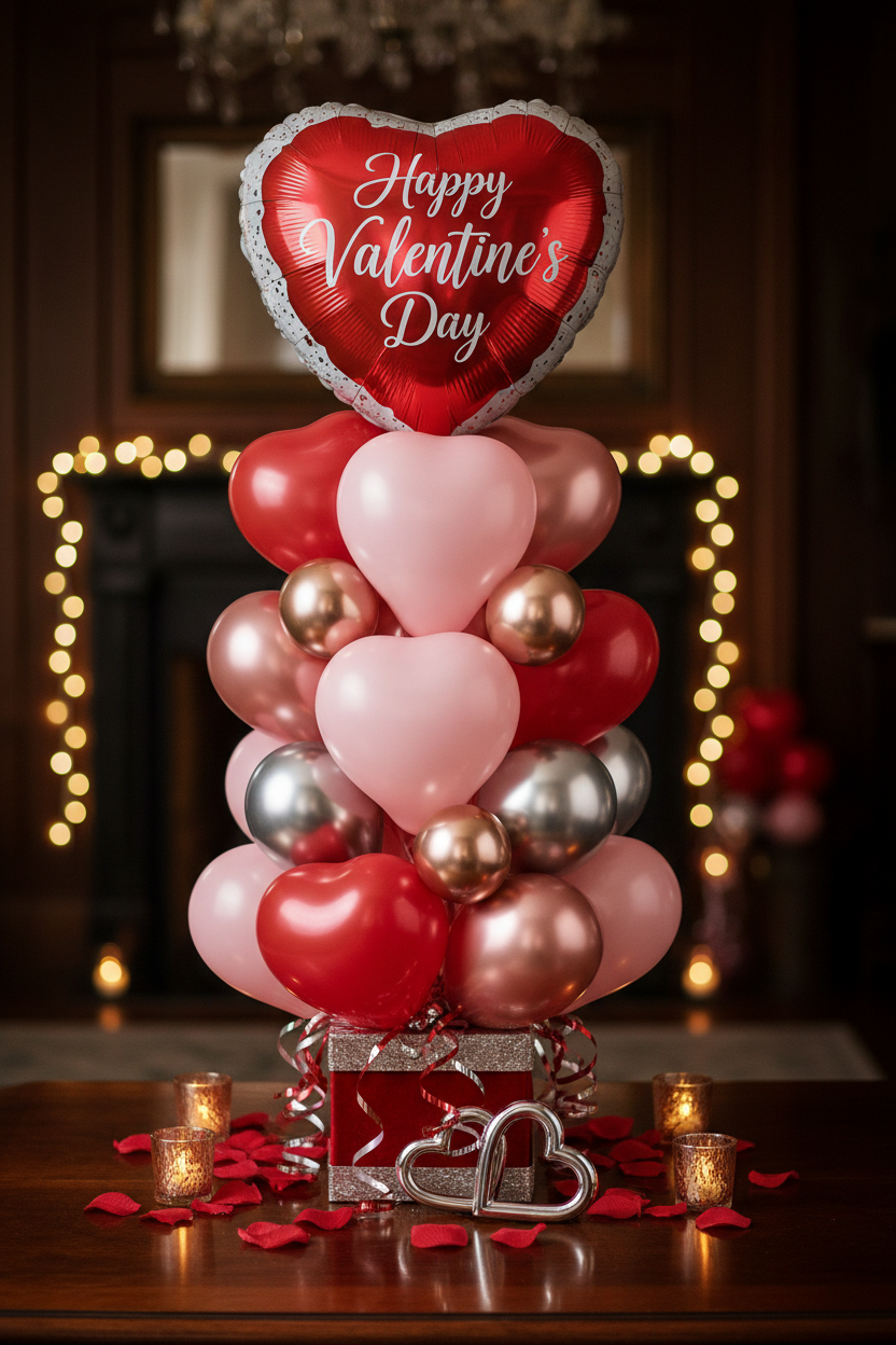 Happy Valentine's Day Rose Gold & White Balloon Cluster Gift