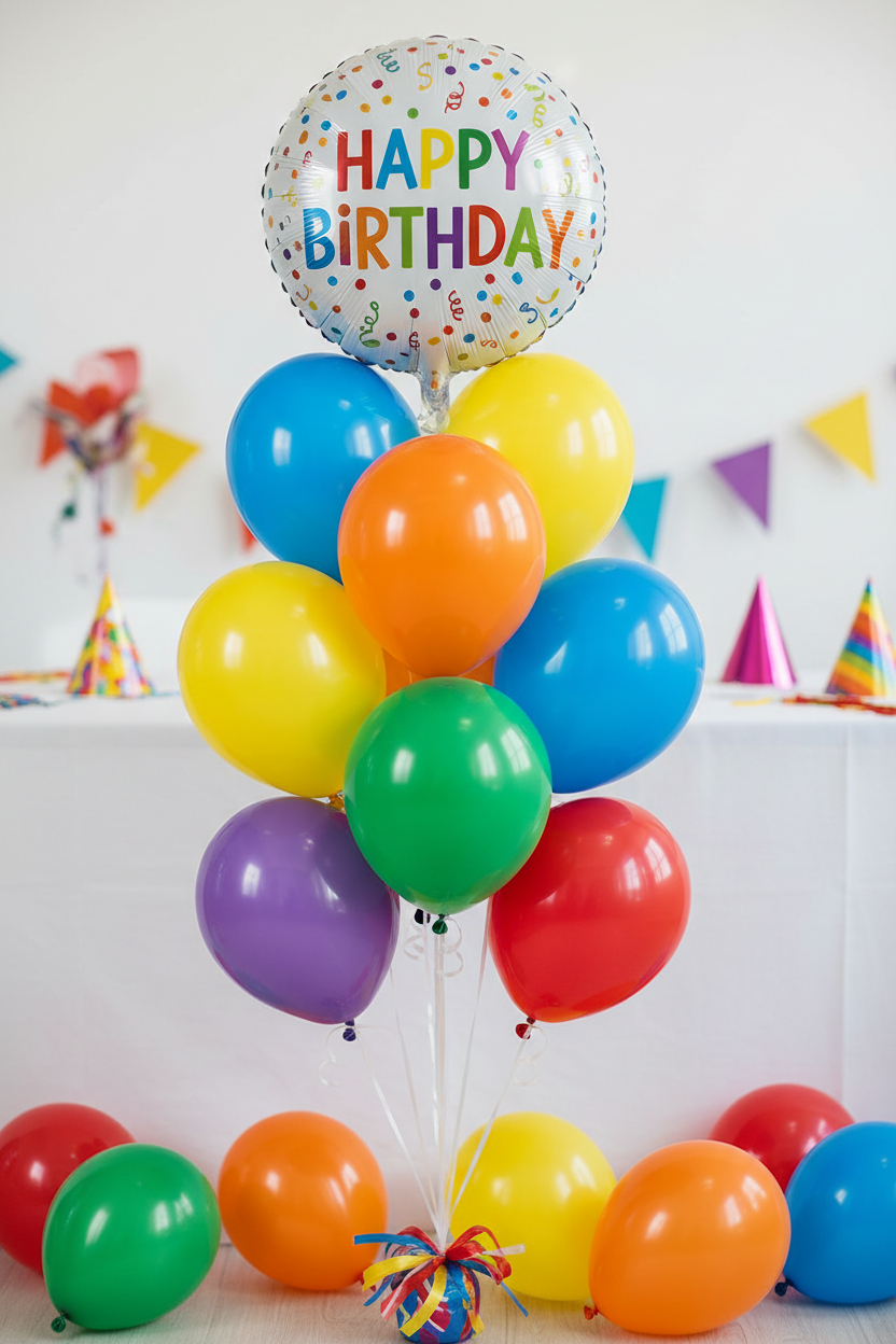 Happy Birthday Rainbow Balloon Cluster Gift