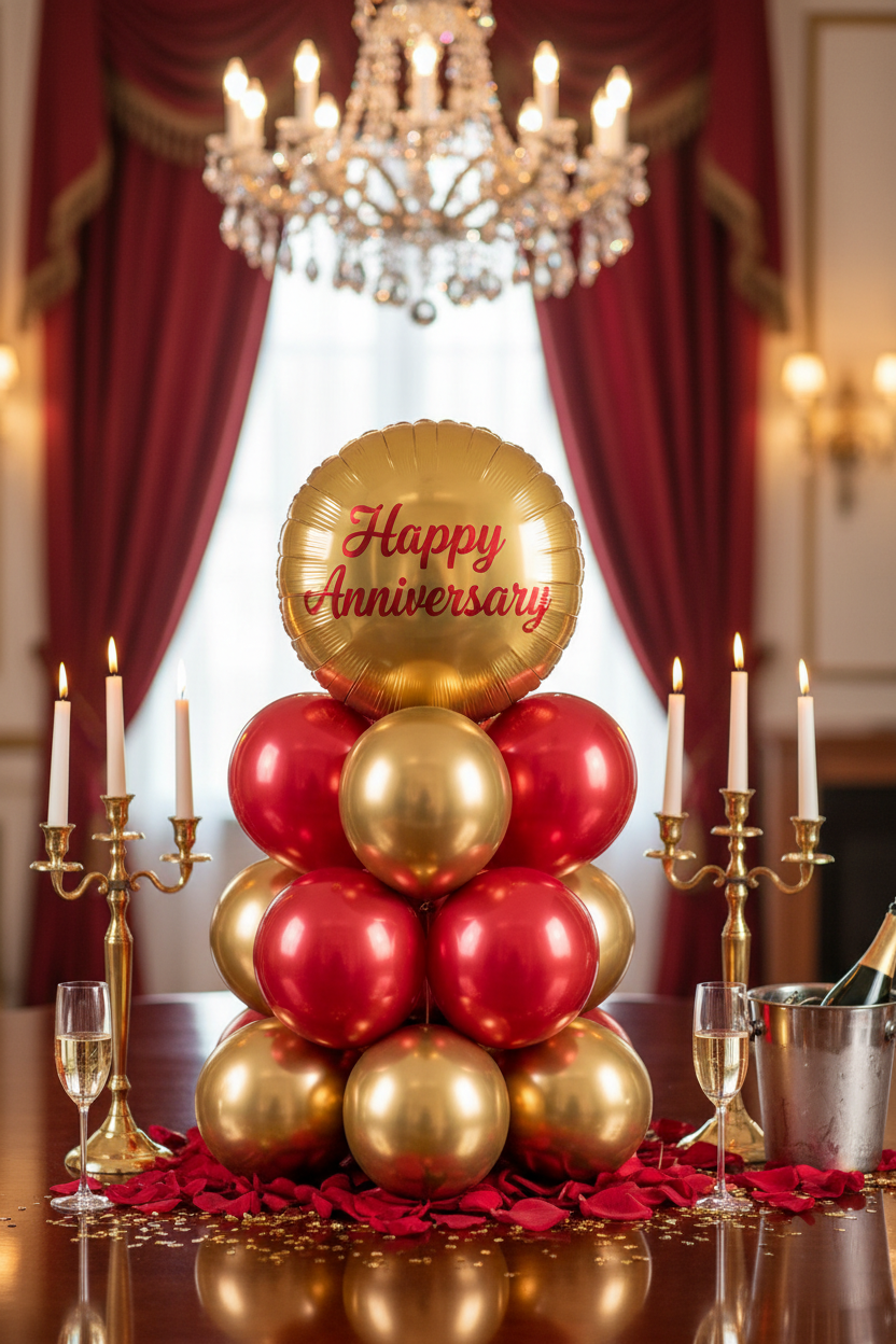 Happy Anniversary Red & Gold Balloon Cluster Gift