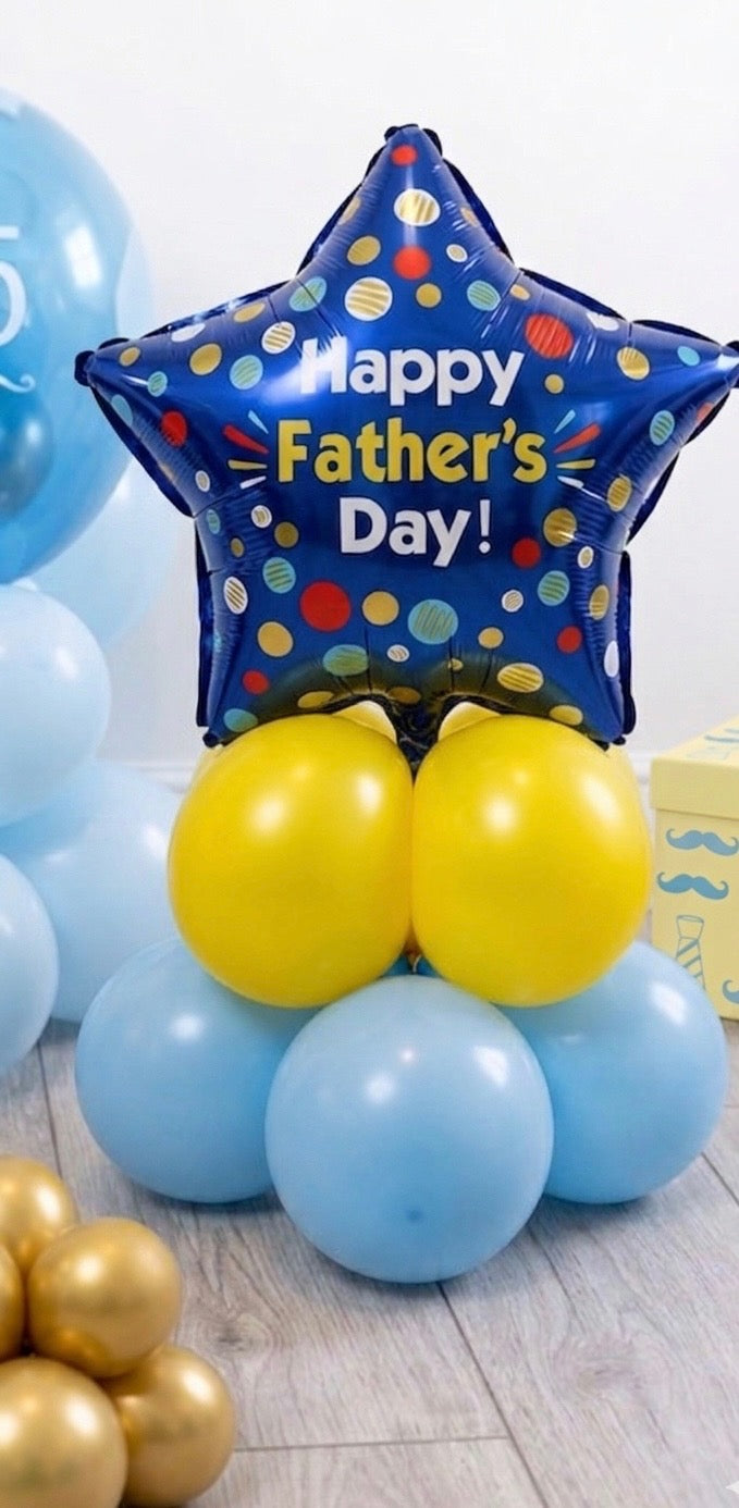 Happy Father's Day Blue & Yellow Star Balloon Cluster Gift