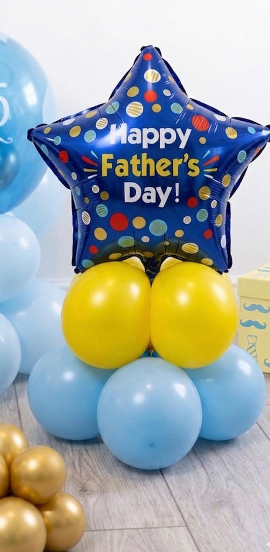 Happy Father's Day Blue & Yellow Star Balloon Cluster Gift