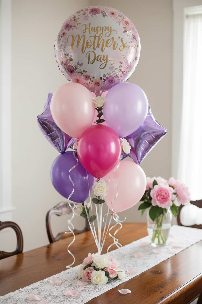 Happy Mother's Day Lavender & White Balloon Cluster Gift