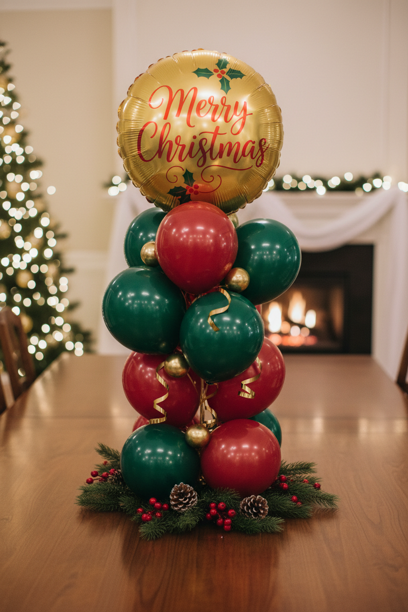 Merry Christmas Red & Gold Balloon Cluster Gift