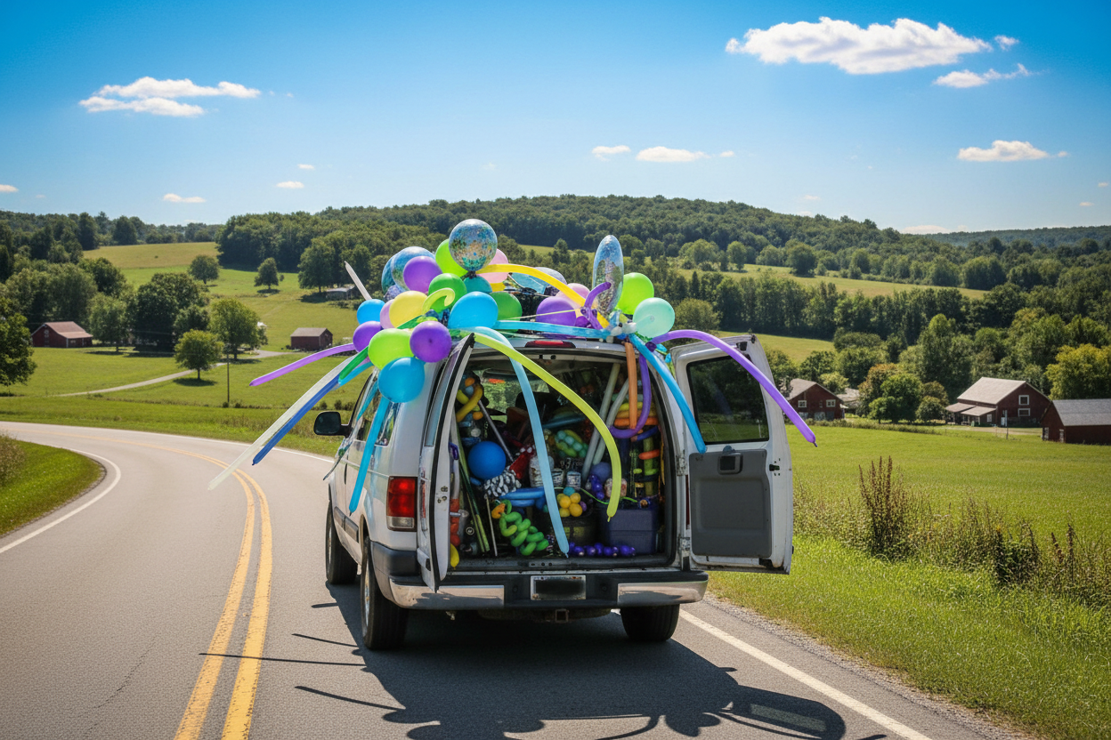 Realistic balloon delivery travel photo